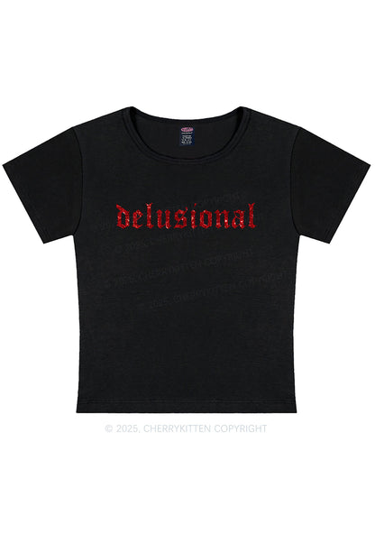 Glitter Delusional Y2K Baby Tee Cherrykitten