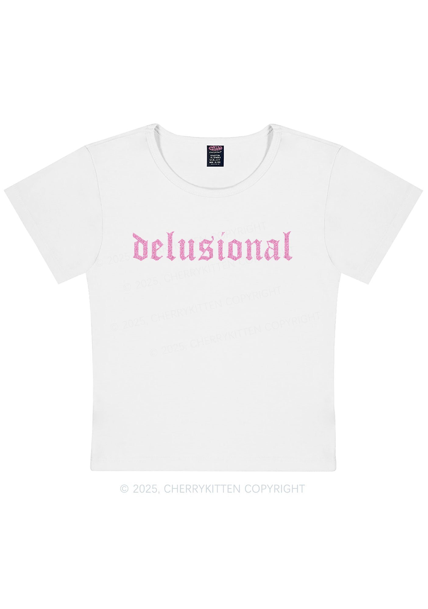 Glitter Delusional Y2K Baby Tee Cherrykitten