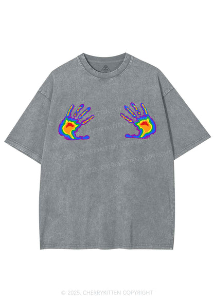 Pride Thermal Hands Y2K Shirts Washed Tee Cherrykitten