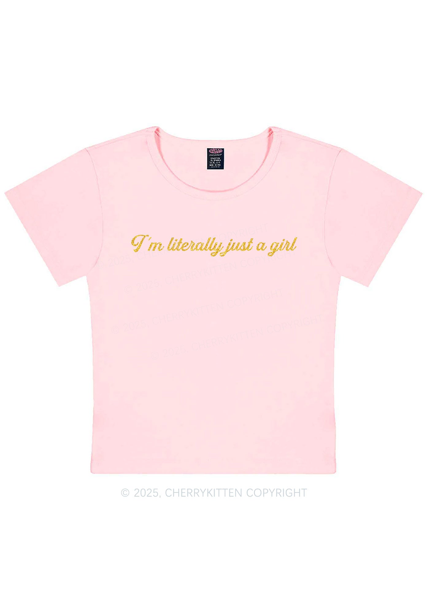 Glitter Literally Just A Girl Y2K Baby Tee Cherrykitten