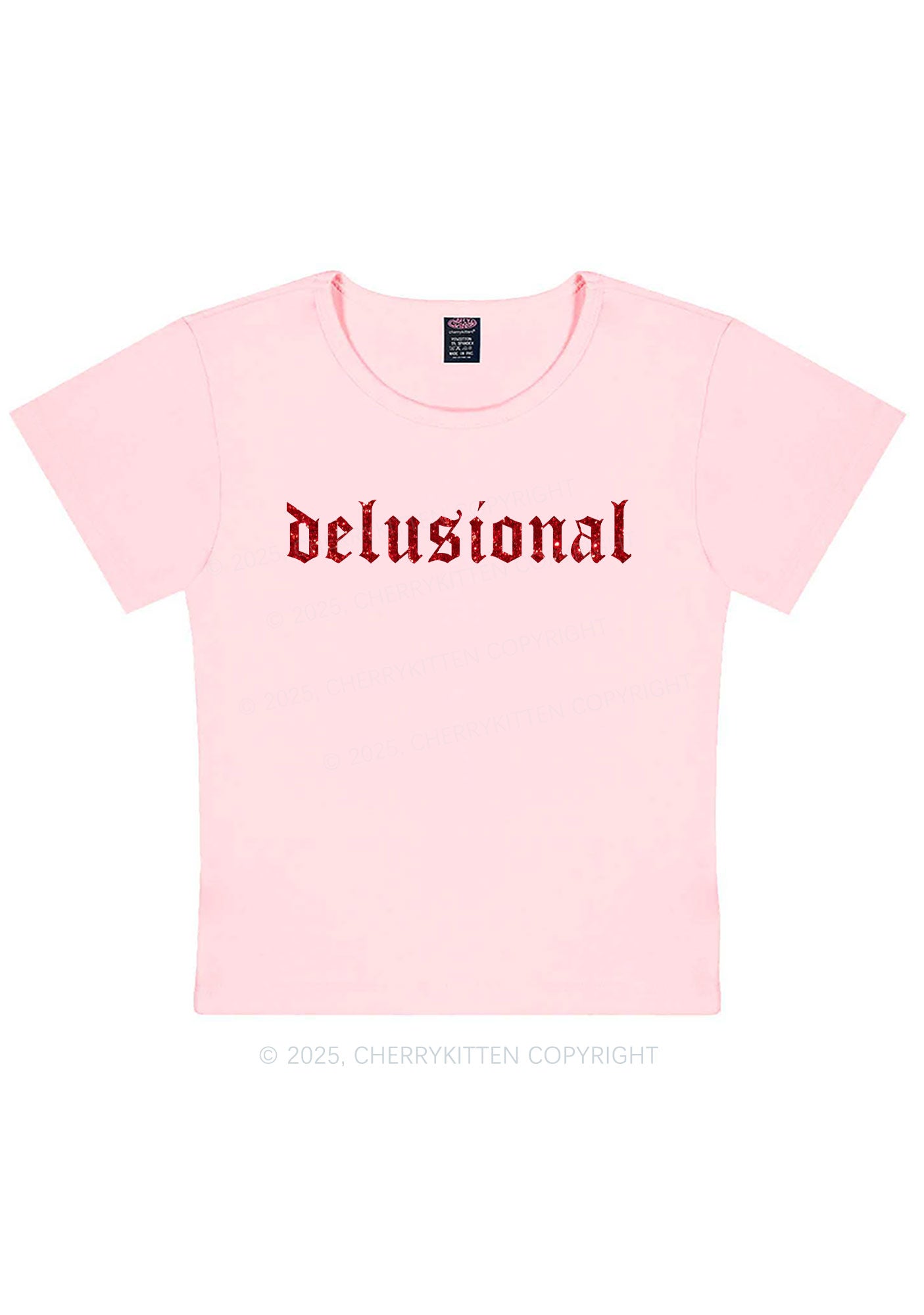 Glitter Delusional Y2K Baby Tee Cherrykitten