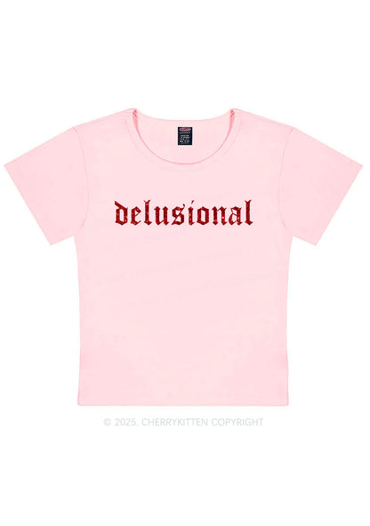 Glitter Delusional Y2K Baby Tee Cherrykitten