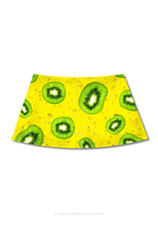 Yellow Kiwi Y2K Print Mini Skirt Cherrykitten