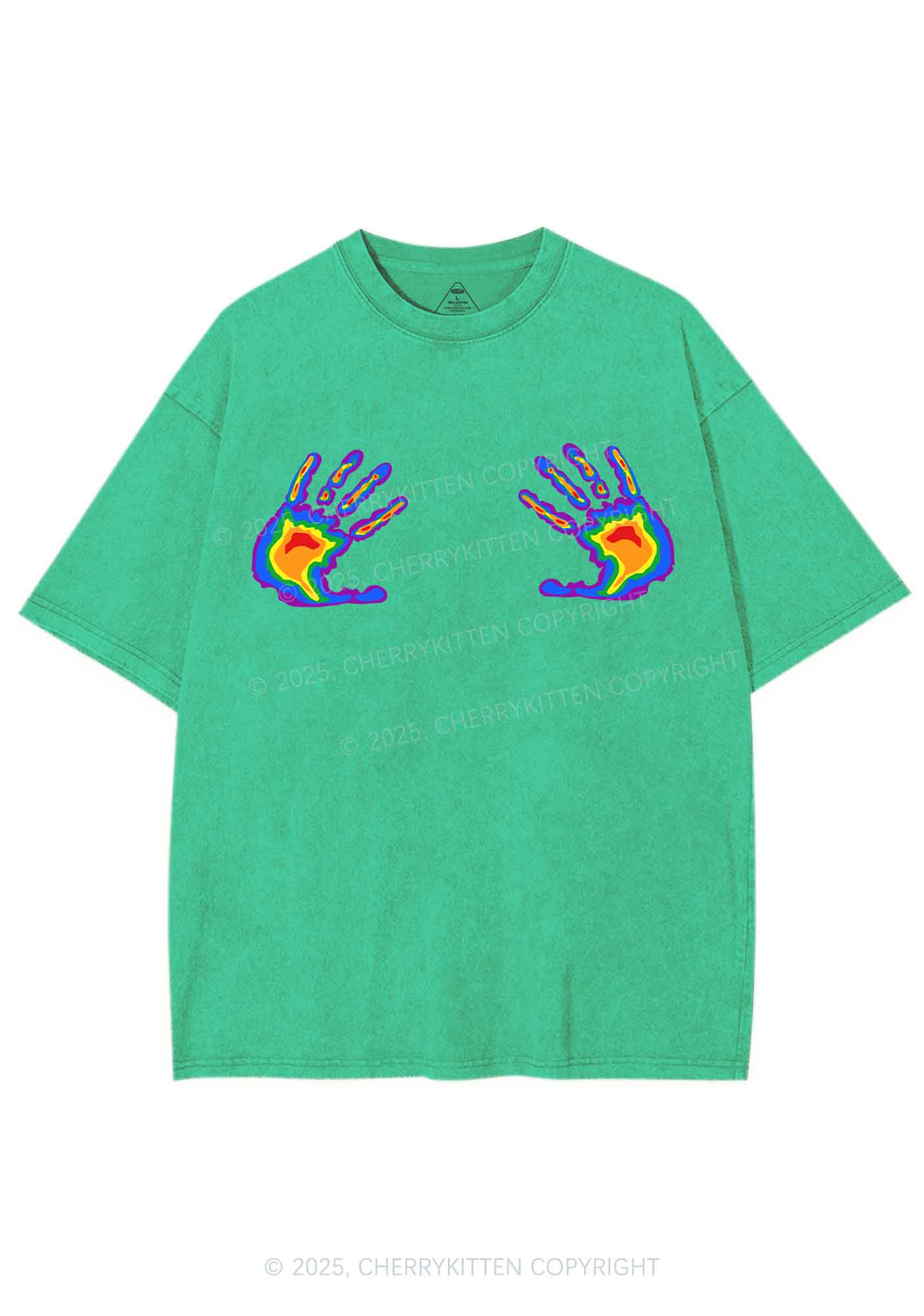 Pride Thermal Hands Y2K Shirts Washed Tee Cherrykitten