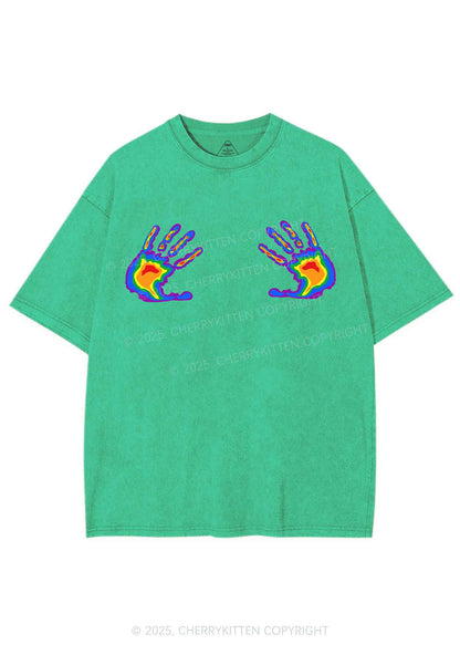Pride Thermal Hands Y2K Shirts Washed Tee Cherrykitten
