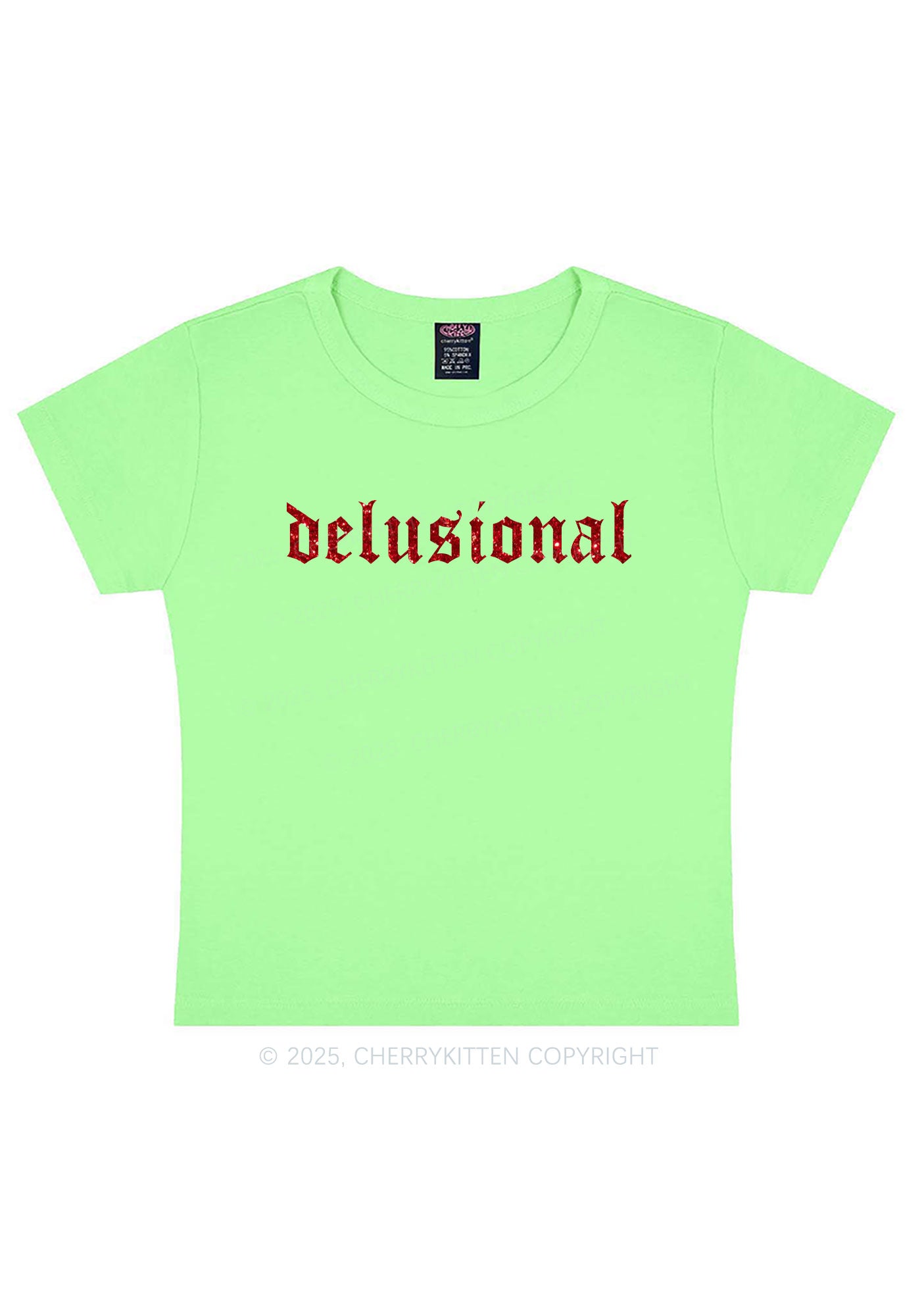 Glitter Delusional Y2K Baby Tee Cherrykitten