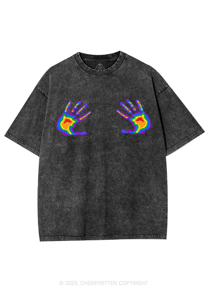 Pride Thermal Hands Y2K Shirts Washed Tee Cherrykitten