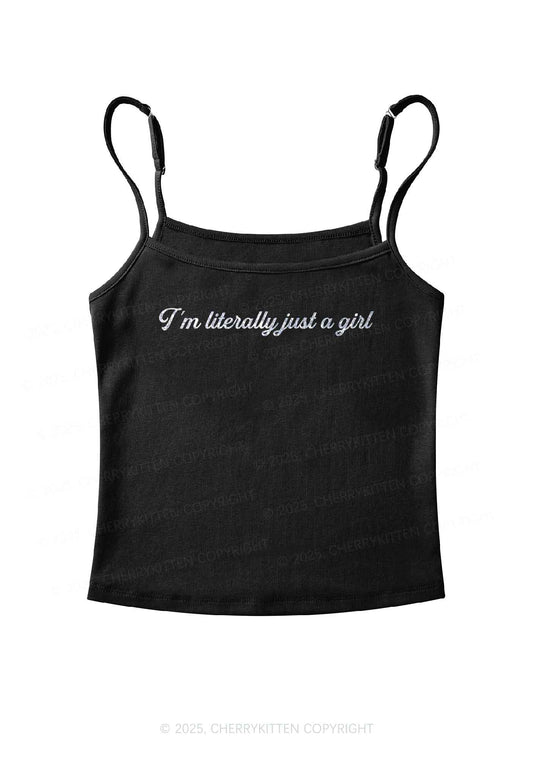 Glitter Literally Just A Girl Y2K Spaghetti Strap Cami Cherrykitten