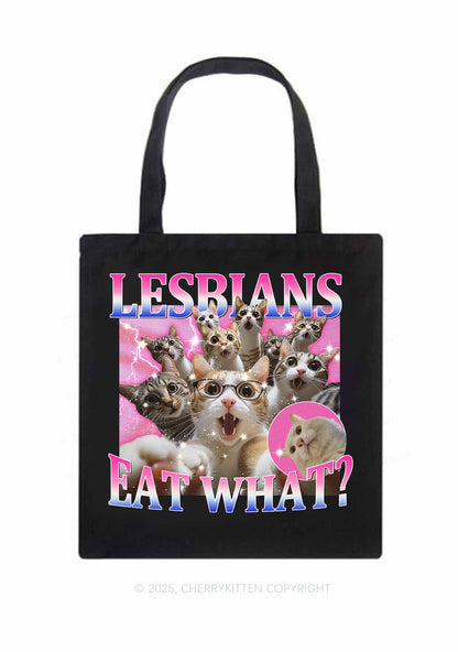 Lesbians Eat What Cat Pride Y2K Canvas Tote Bag Cherrykitten