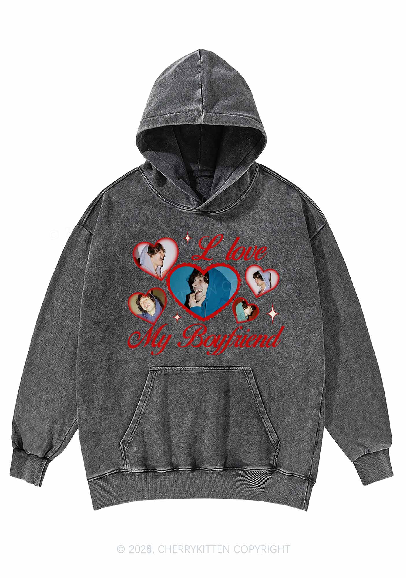 Custom Boyfriend Photos Y2K Washed Hoodie Cherrykitten