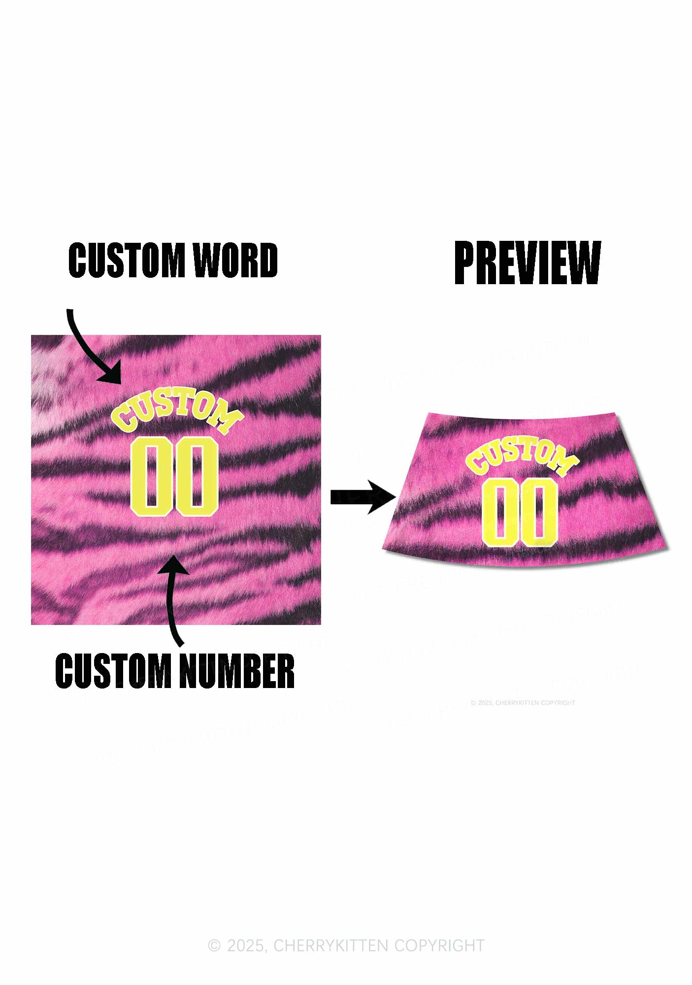 Pink Tiger Stripe Custom Text Y2K Print Mini Skirt Cherrykitten
