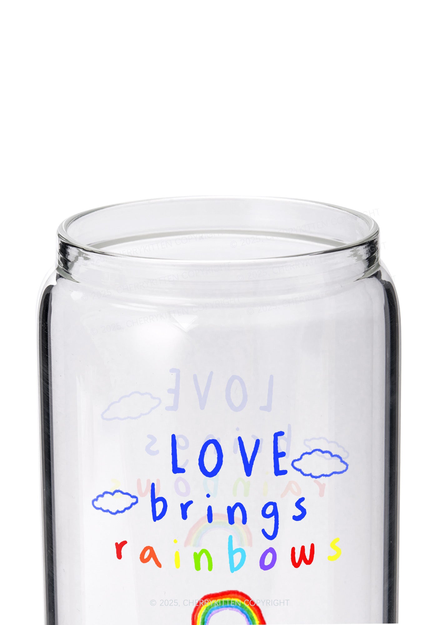 Love Brings Rainbows  Pride Y2K Printed Glass Cup Cherrykitten