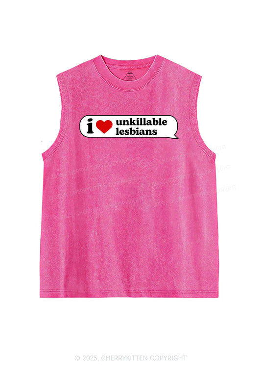I Love Unkillable Lesbians Pride Y2K Washed Muscle Tank Cherrykitten