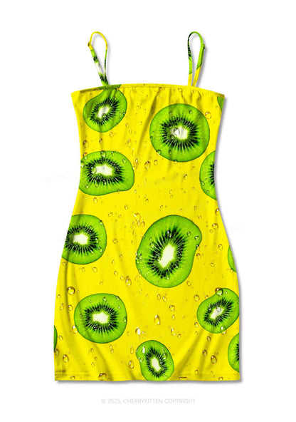 Yellow Kiwi Y2K Print Slip Dress Cherrykitten