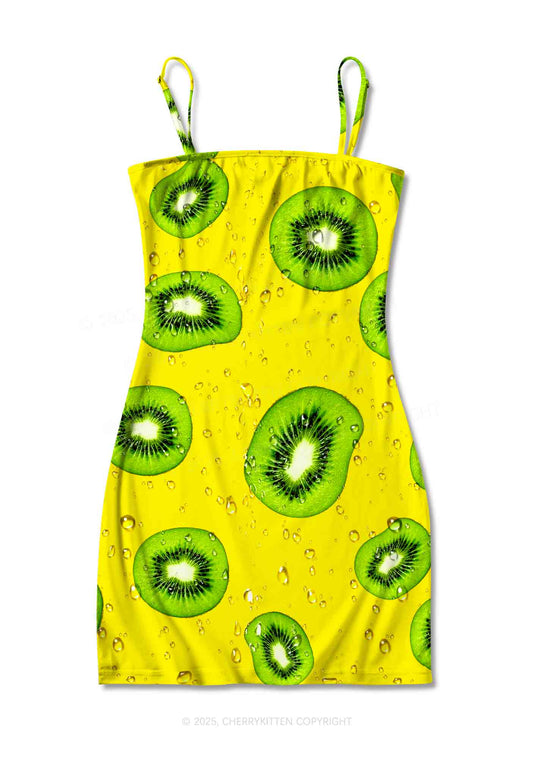 Yellow Kiwi Y2K Print Slip Dress Cherrykitten