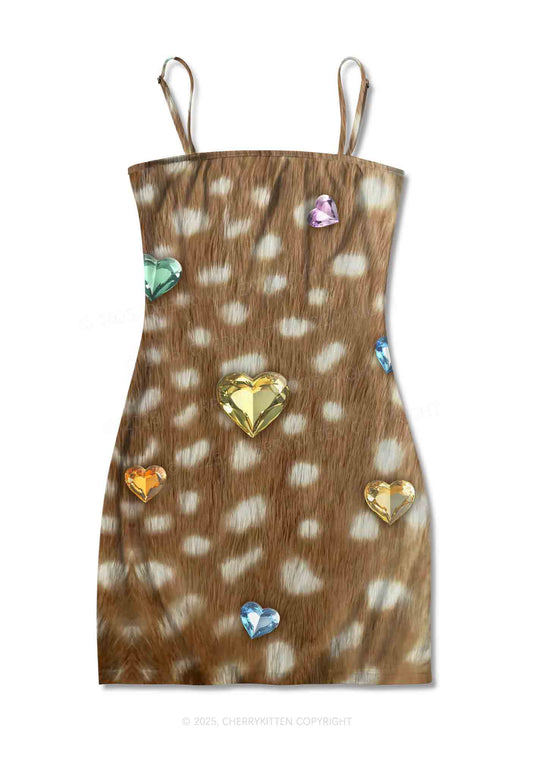Leopard With Gems Y2K Print Slip Dress Cherrykitten