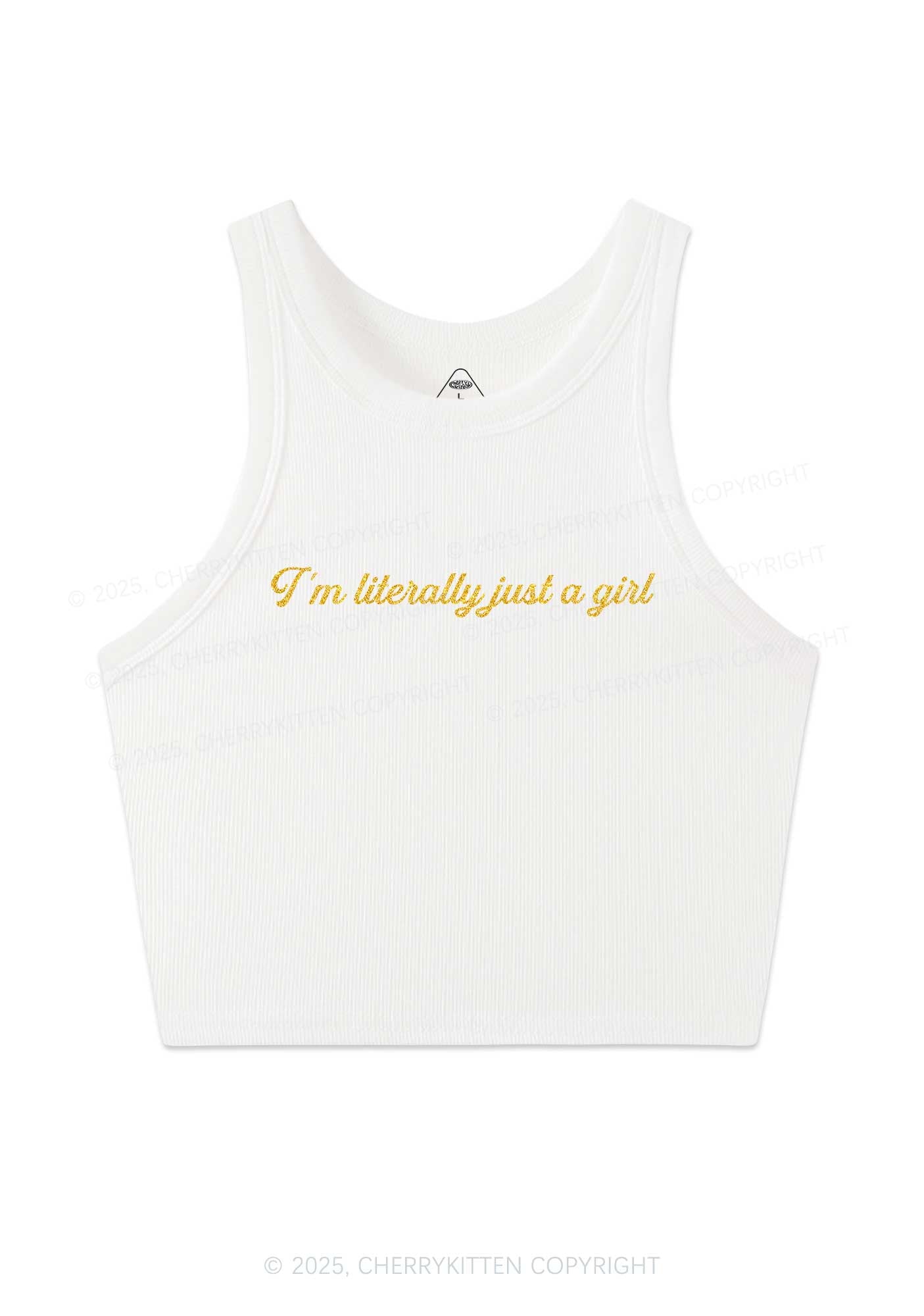 Glitter Literally Just A Girl Y2K Crop Tank Top Cherrykitten