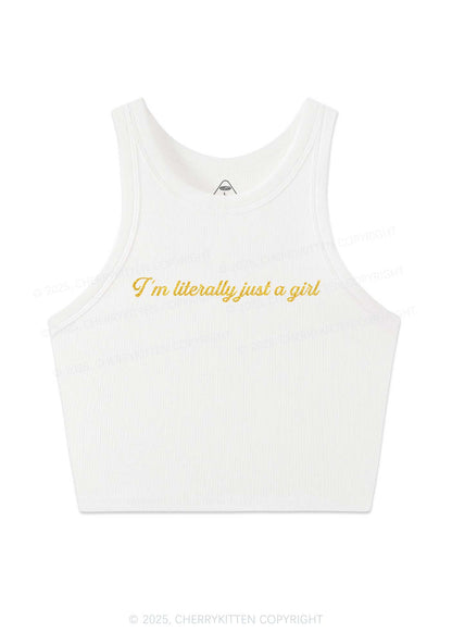 Glitter Literally Just A Girl Y2K Crop Tank Top Cherrykitten