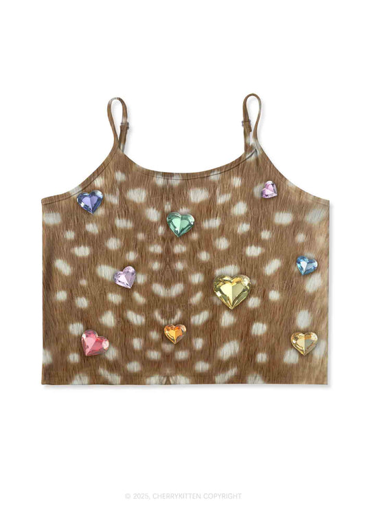 Leopard With Gems Y2K Print Cami Crop Top Cherrykitten