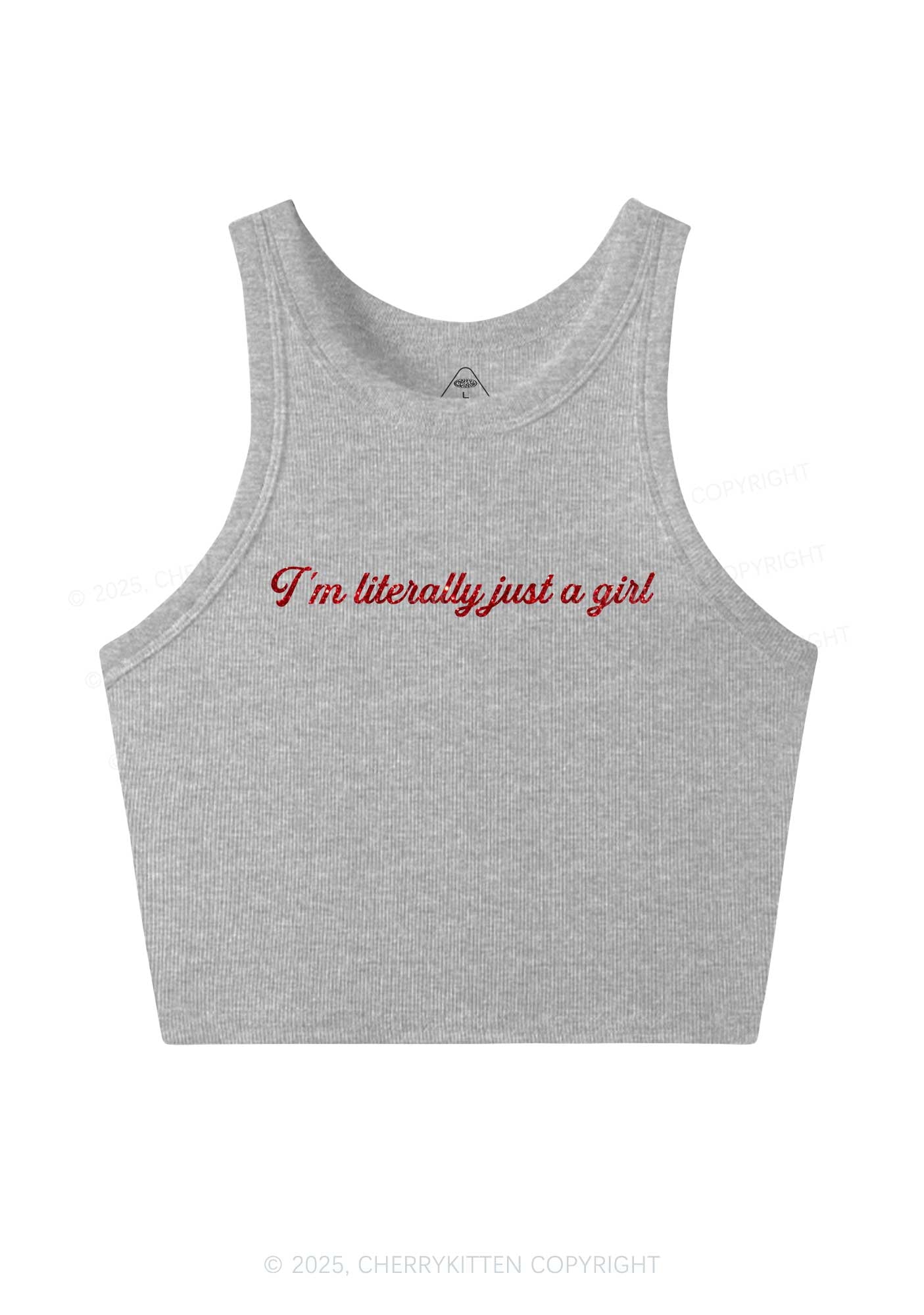 Glitter Literally Just A Girl Y2K Crop Tank Top Cherrykitten