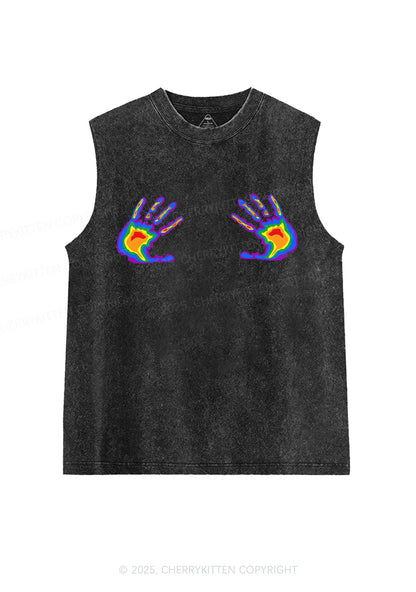 Pride Thermal Hands Y2K Washed Muscle Tank Cherrykitten