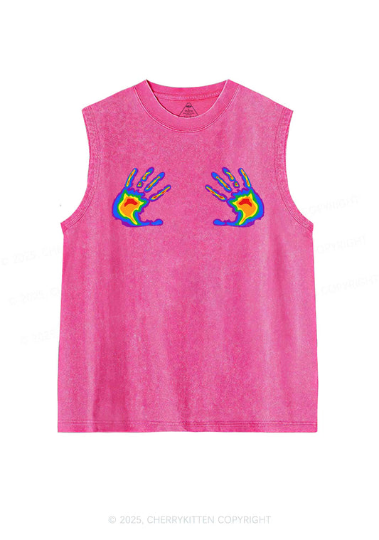 Pride Thermal Hands Y2K Washed Muscle Tank Cherrykitten