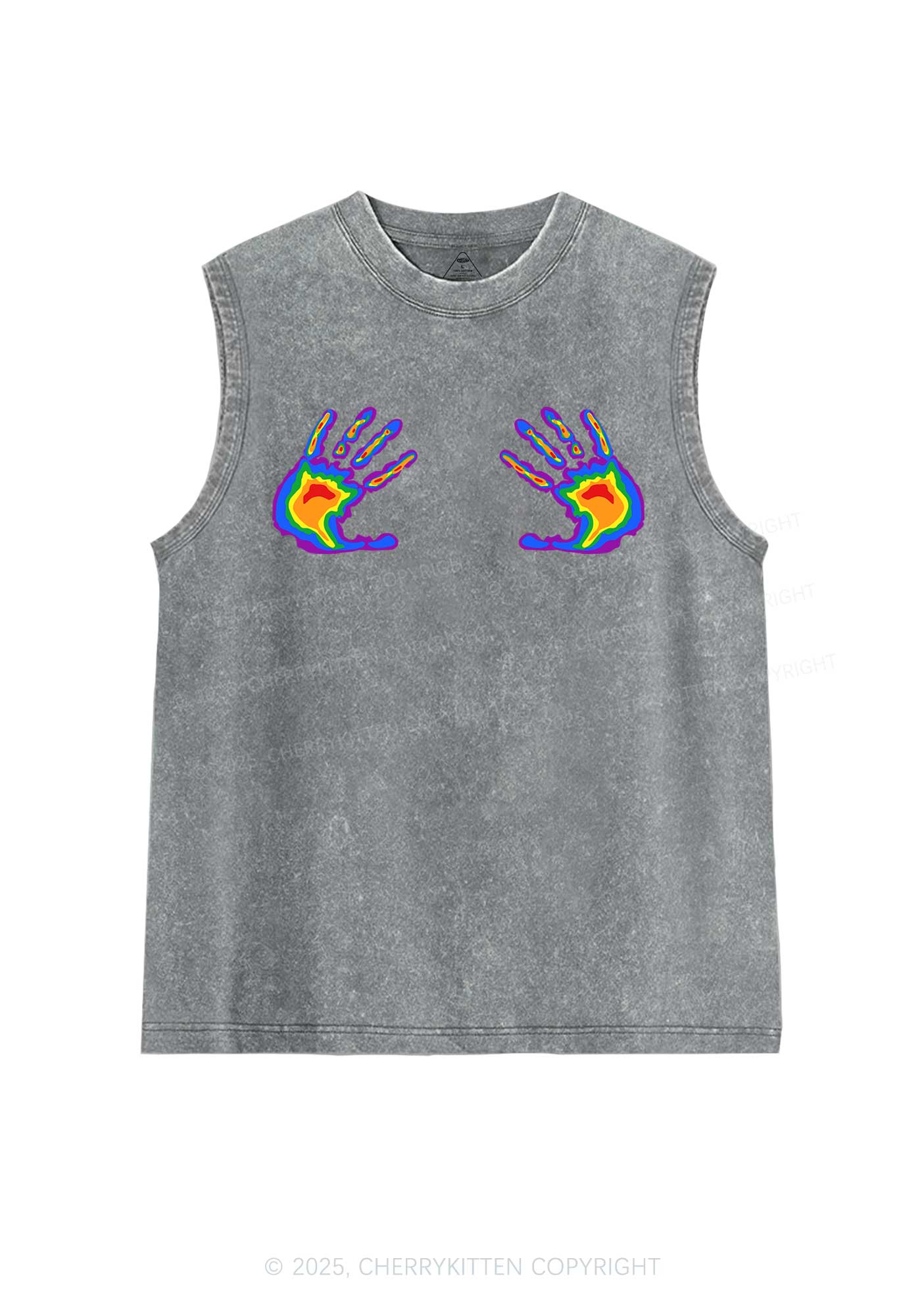 Pride Thermal Hands Y2K Washed Muscle Tank Cherrykitten