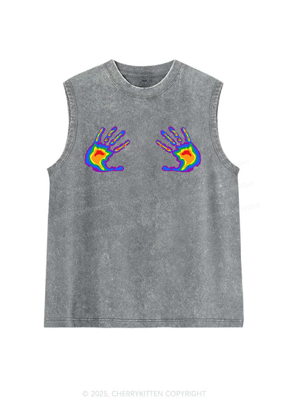 Pride Thermal Hands Y2K Washed Muscle Tank Cherrykitten