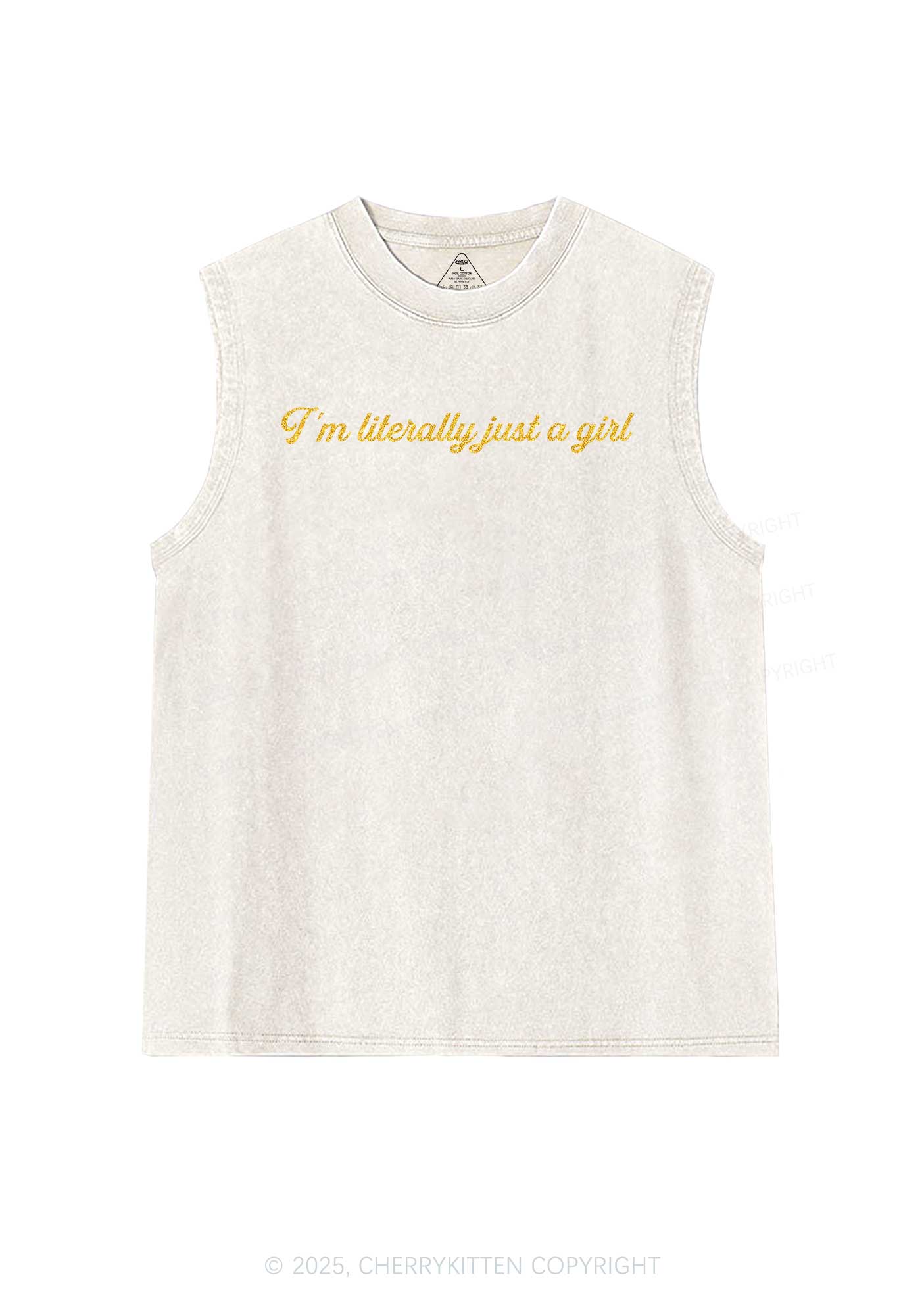Glitter Literally Just A Girl Y2K Washed Muscle Tank Cherrykitten