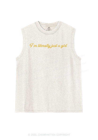 Glitter Literally Just A Girl Y2K Washed Muscle Tank Cherrykitten