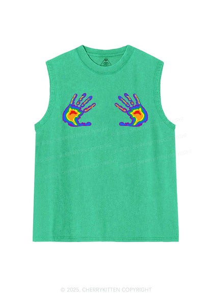 Pride Thermal Hands Y2K Washed Muscle Tank Cherrykitten