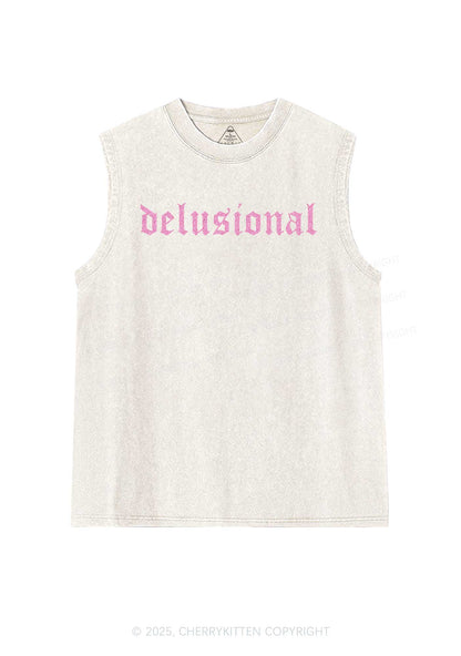 Glitter Delusional Y2K Washed Muscle Tank Cherrykitten