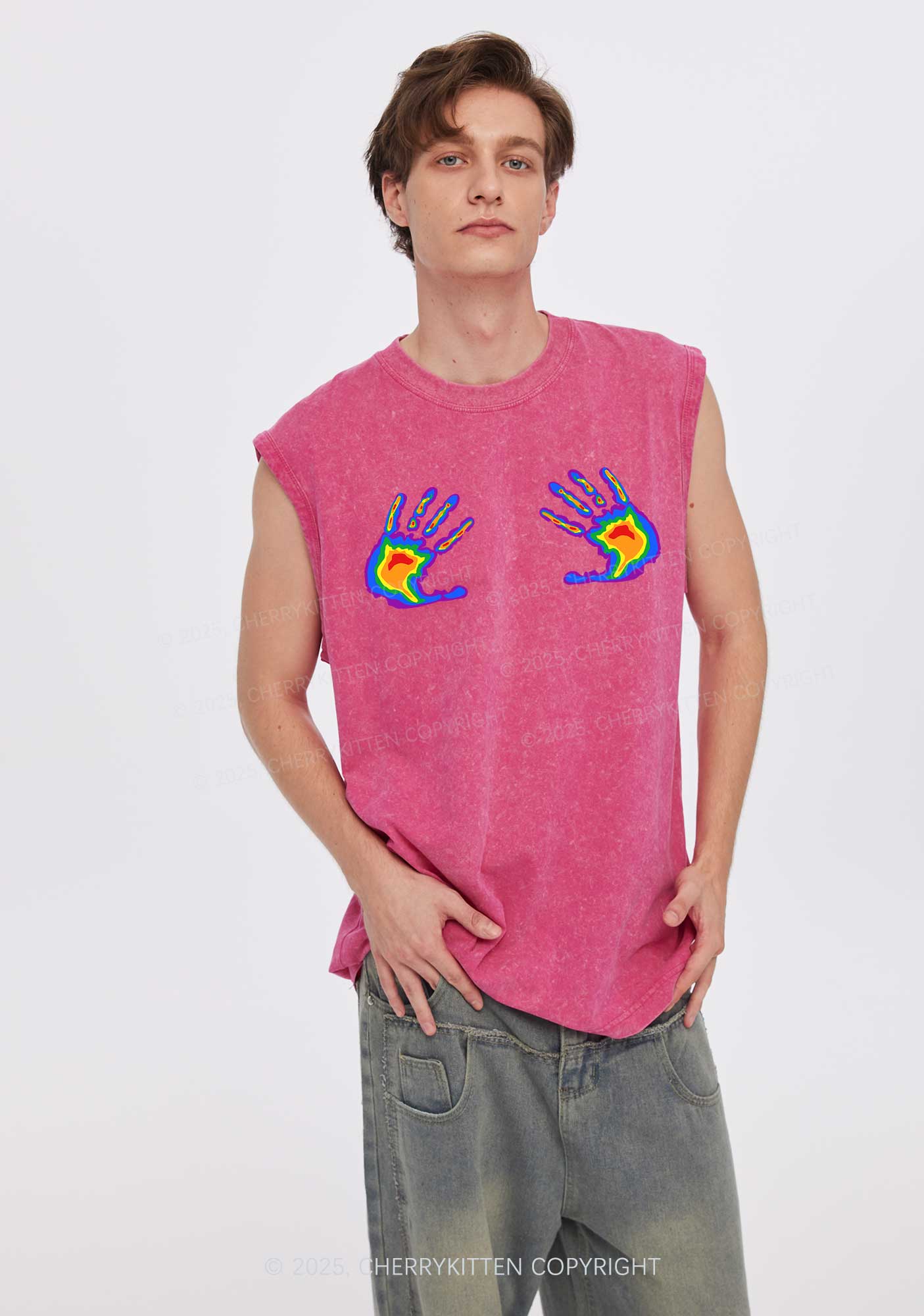 Pride Thermal Hands Y2K Washed Muscle Tank Cherrykitten