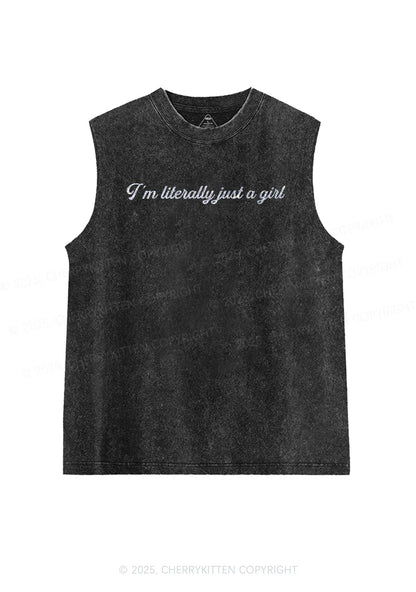 Glitter Literally Just A Girl Y2K Washed Muscle Tank Cherrykitten