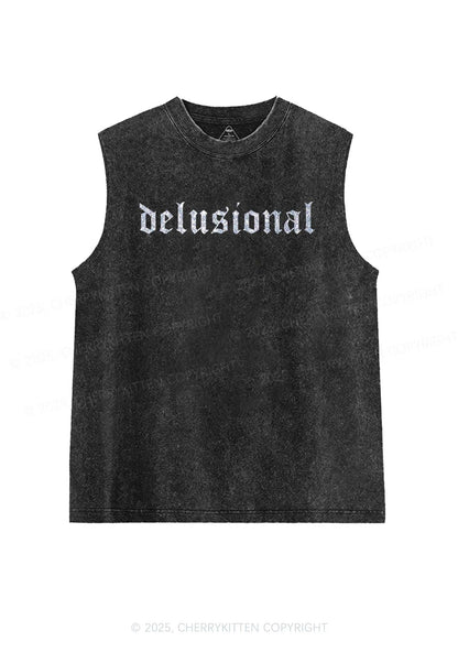 Glitter Delusional Y2K Washed Muscle Tank Cherrykitten