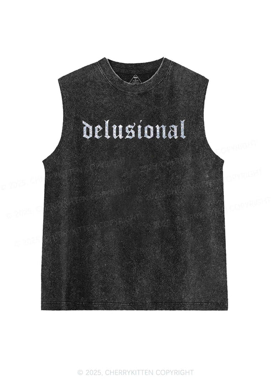 Glitter Delusional Y2K Washed Muscle Tank Cherrykitten