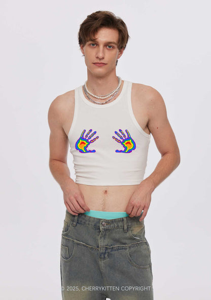 Pride Thermal Hands Y2K Crop Tank Top Cherrykitten