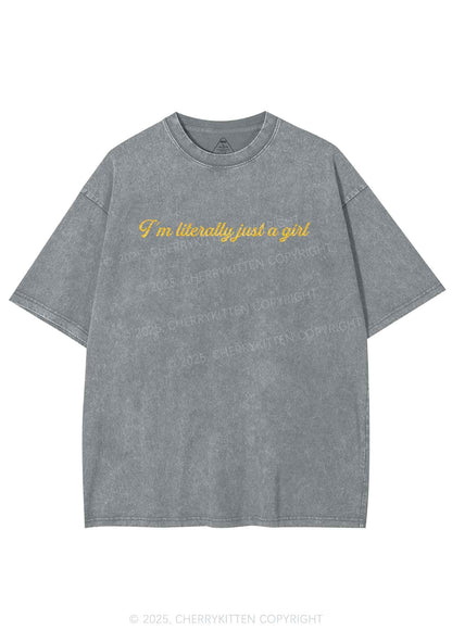 Glitter Literally Just A Girl Y2K Shirts Washed Tee Cherrykitten