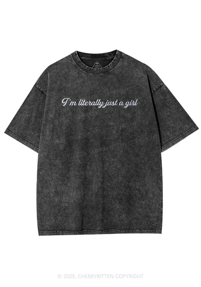 Glitter Literally Just A Girl Y2K Shirts Washed Tee Cherrykitten