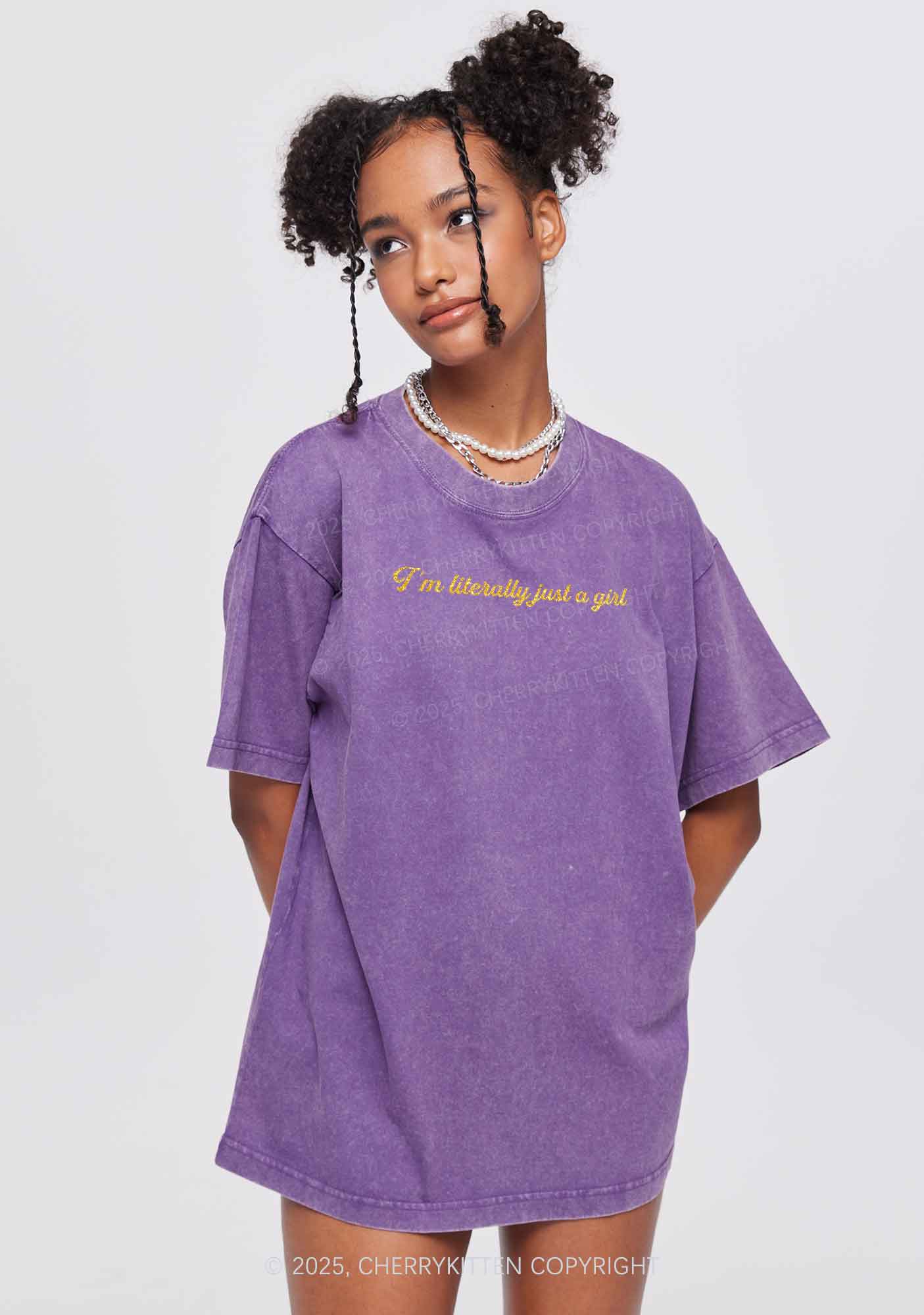 Glitter Literally Just A Girl Y2K Shirts Washed Tee Cherrykitten