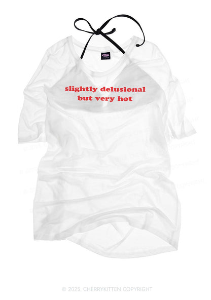 Slightly Delusional But Very Hot Y2K Sheer Boyfriend Tee Cherrykitten