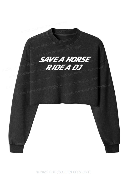 Ride A DJ Y2K Crop Washed Sweatshirts Cherrykitten
