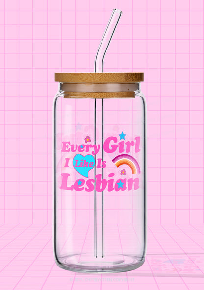 I Like Lesbian Girl Pride Y2K Printed Glass Cup Cherrykitten