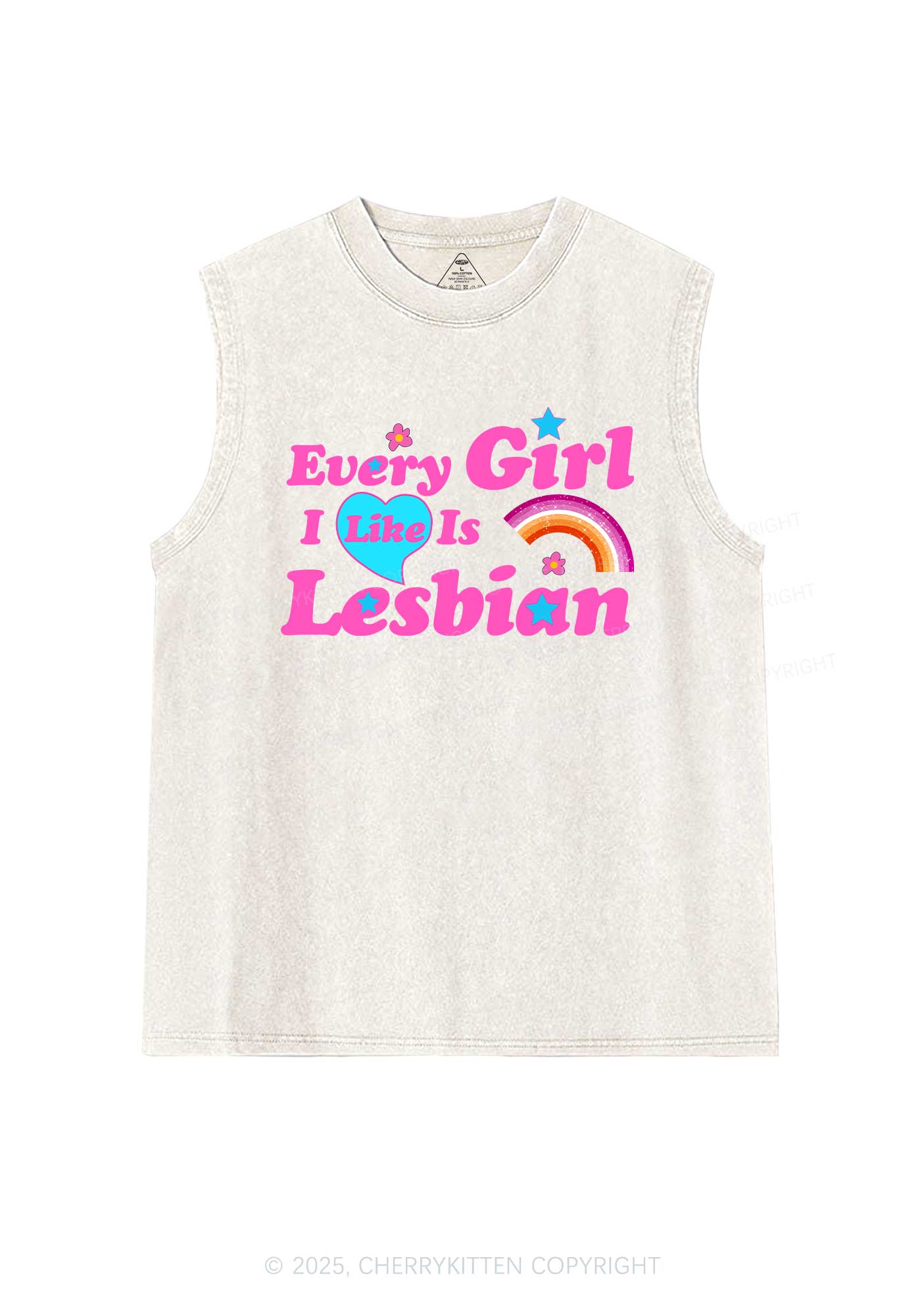 I Like Lesbian Girl Pride Y2K Washed Muscle Tank Cherrykitten