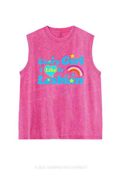 I Like Lesbian Girl Pride Y2K Washed Muscle Tank Cherrykitten
