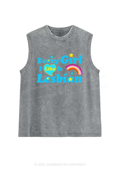 I Like Lesbian Girl Pride Y2K Washed Muscle Tank Cherrykitten