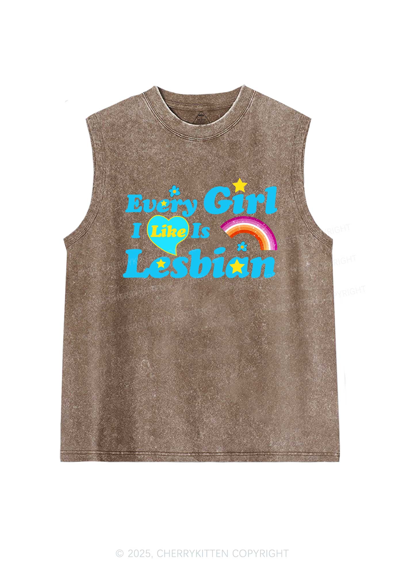 I Like Lesbian Girl Pride Y2K Washed Muscle Tank Cherrykitten