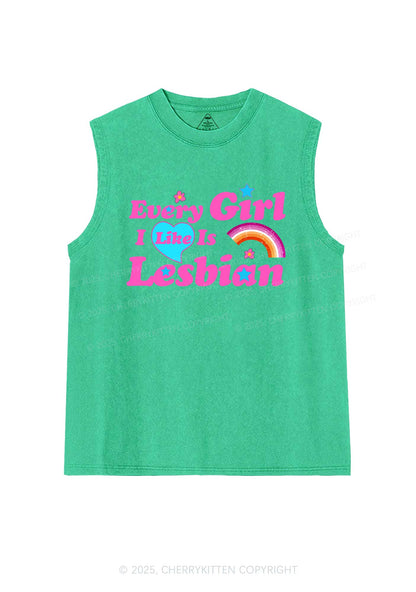 I Like Lesbian Girl Pride Y2K Washed Muscle Tank Cherrykitten