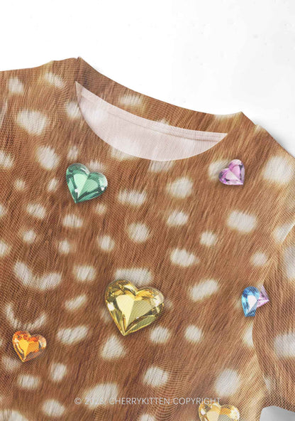 Leopard With Gems Y2K Mesh Crop Top Cherrykitten