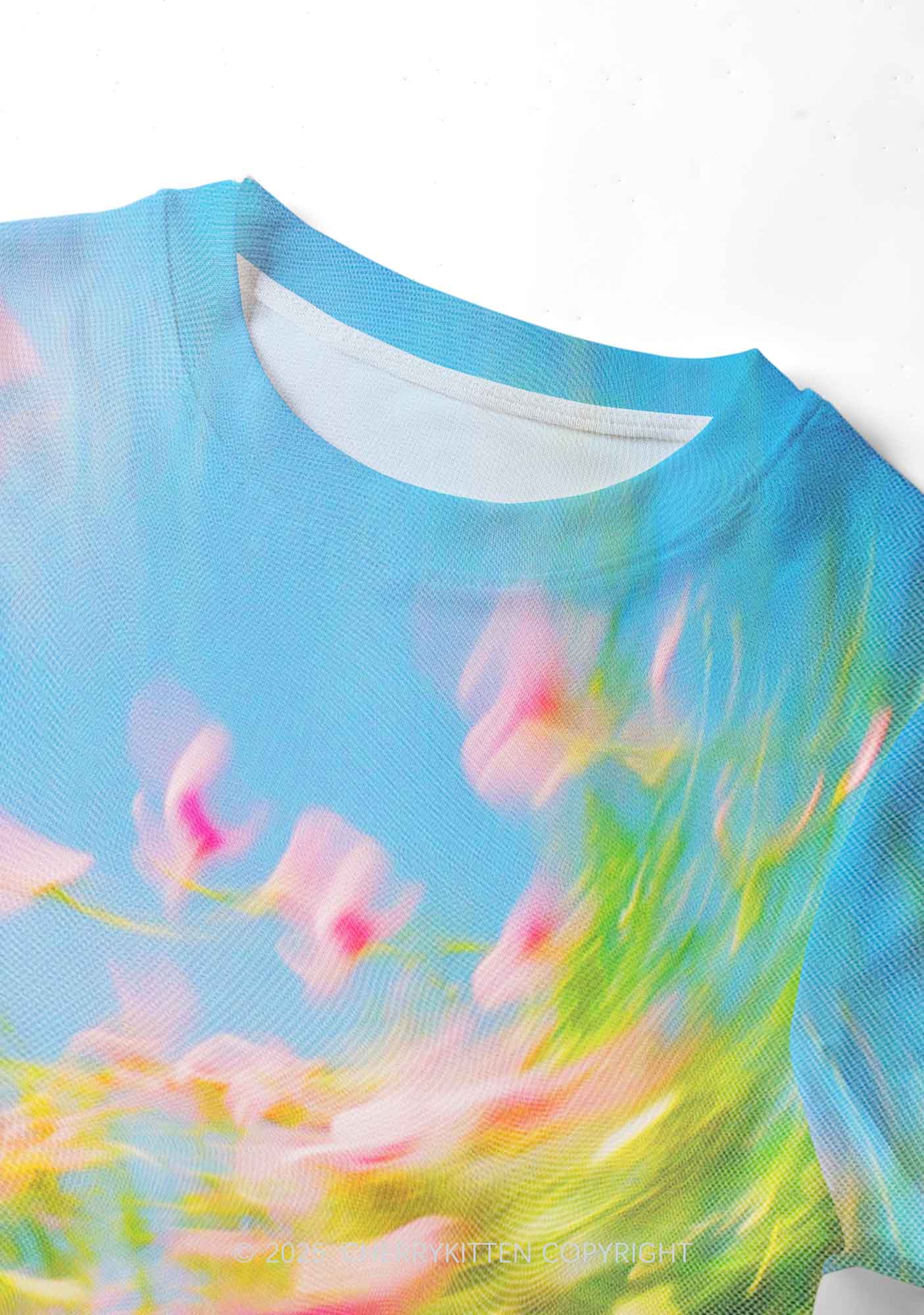 Blurred Blooms Y2K Mesh Crop Top Cherrykitten